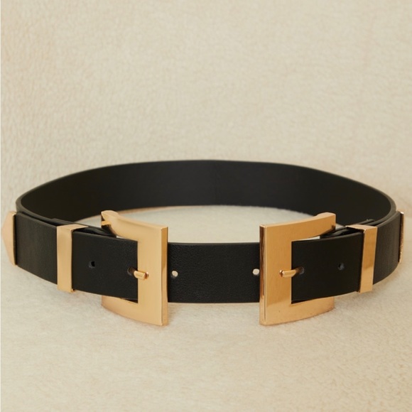 💥SALE💥Black Double Gold Square Buckle Waist Belt - Picture 2 of 2